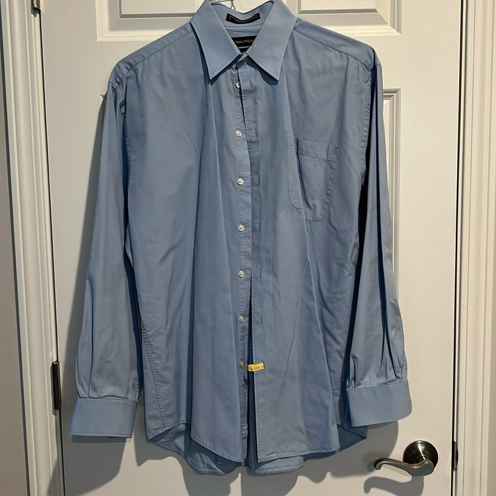 Nautica Blue Men’s Super 100s Dress Shirt - Size 16 (34-35).  100% Cotton